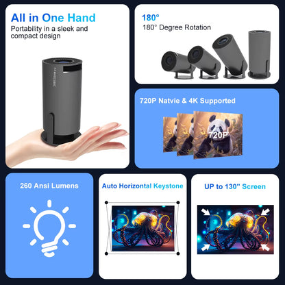 Portable Projector  Android11 4K 1280*720P HY300 Pro Dual Wifi 260ANSI 180 Flexible BT5.0  