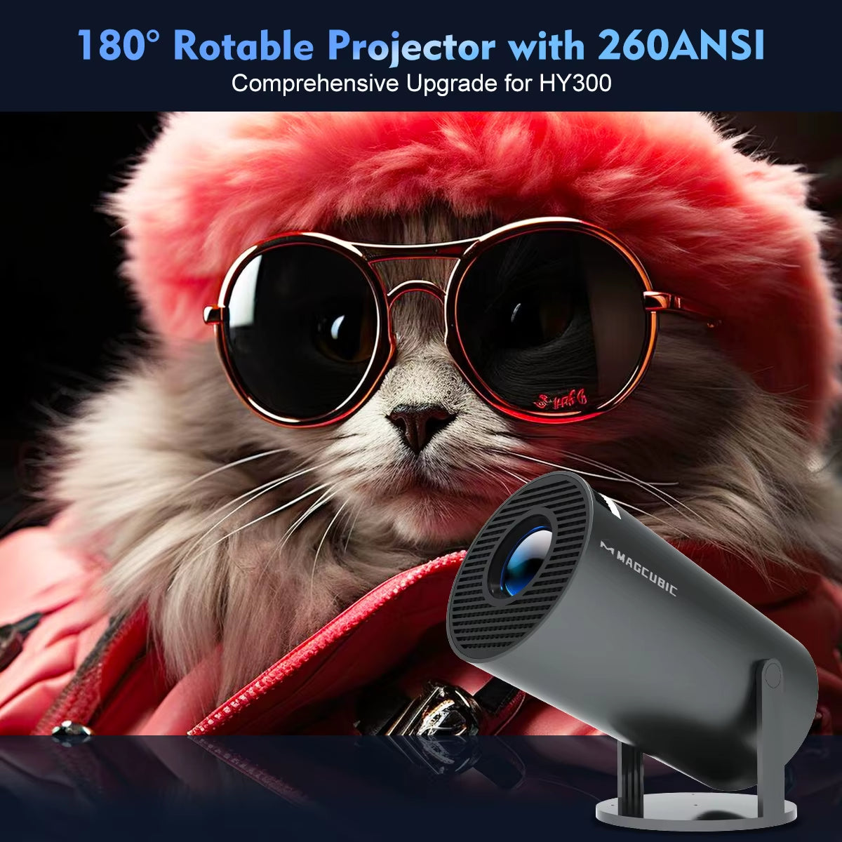 Portable Projector  Android11 4K 1280*720P HY300 Pro Dual Wifi 260ANSI 180 Flexible BT5.0  