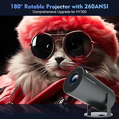 Portable Projector  Android11 4K 1280*720P HY300 Pro Dual Wifi 260ANSI 180 Flexible BT5.0  